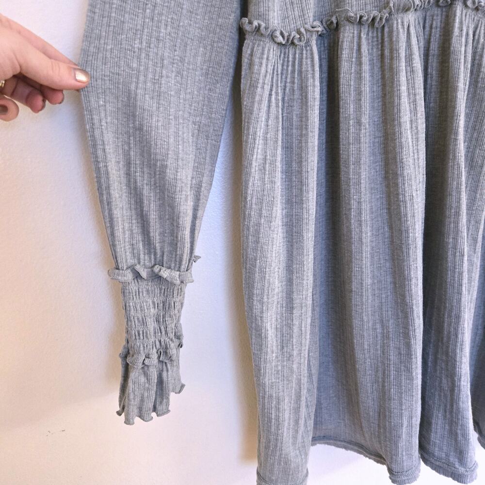 Free People FP Beach Ribbed Babydoll Mini Dress Grey Size M Long Sleeve - Picture 6 of 9